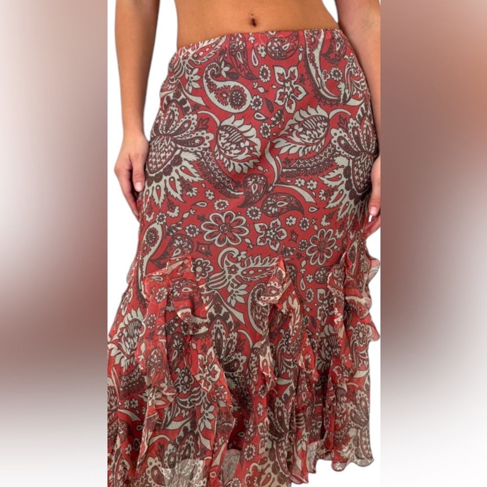 100% Silk Ruffle Vintage Pull On Charter Club Midi Skirt Size 12